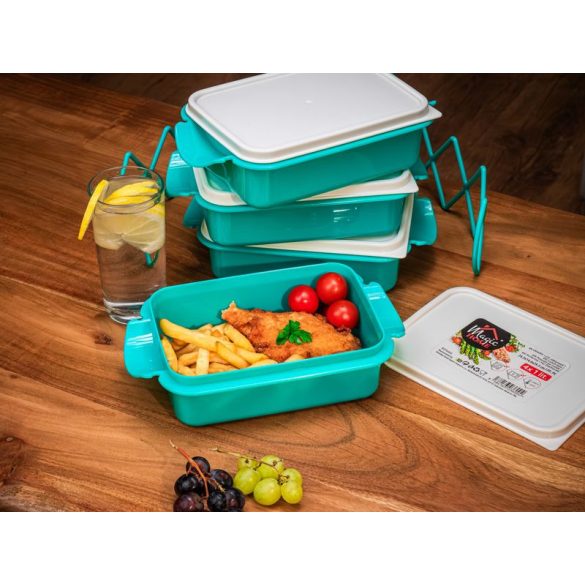 Tárolódoboz szett, MagicHome CS336, türkiz, 4 db, 4000 ml (4 x 1000 ml), 243 x 146 x 295 mm, téglalap alakú, PP/PE műanyag, mosogatógépben mosható, fagyasztható