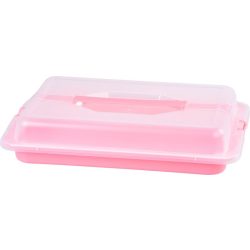   Süteményes doboz, MagicHome Caker CC09E, rózsaszín, 430 x 290 x 80 mm, műanyag, fedeles, két kapoccsal zárható, hűtőszekrényben tárolható