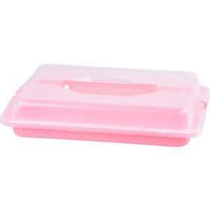 Süteményes doboz, MagicHome Caker CC09E, rózsaszín, 430 x 290 x 80 mm, műanyag, fedeles, két kapoccsal zárható, hűtőszekrényben tárolható