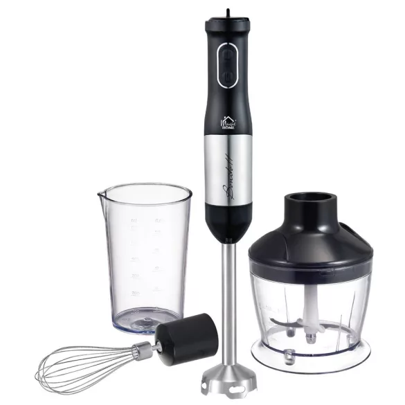 Botmixer, MagicHome, Bonito II, fekete, 800 W, rézmotoros, fordulatszám-szabályzóval, habverő és aprító tartozékokkal, 600 ml