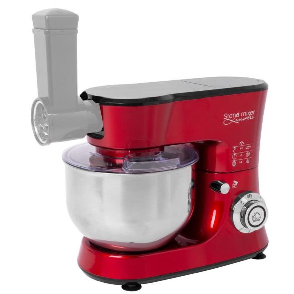 Konyhai robotgép, MagicHome Lenotre, piros/fekete, 1000W, 230 V, 3 az 1-ben, bolygókeverő rendszer, 6 sebességfokozat, nemesacél keverőedény