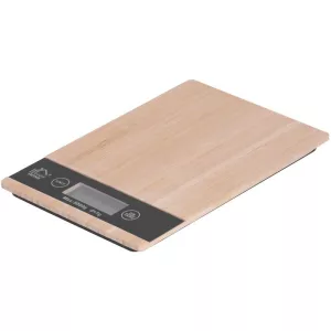 Digitális konyhai mérleg, MagicHome, maximum 5 kg, 23 x 16,5 cm, bambusz és ABS, tára funkció, 1 g pontosság, automatikus kikapcsolás