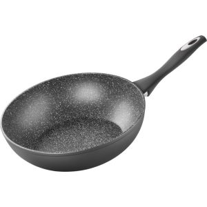 Wok serpenyő, MagicHome Black Line, 28 cm, fekete, különleges felület, minimális olajhasználathoz