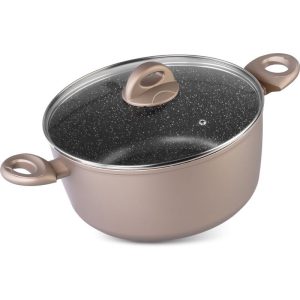 Lábas, MagicHome Coffee Brown Line, 28 cm, 5,9 l, barna, tapadásmentes, márványbevonat, indukciós alj, minden tűzhelyhez, mosogatógépben mosható, fedővel, alumínium