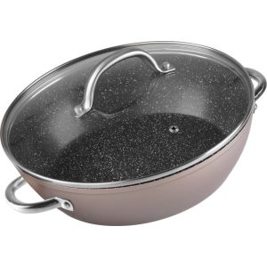 Lábas, MagicHome Coffee Brown Line, 26 cm, 2,8 l, barna, tapadásmentes, márványbevonat, indukciós alj, minden tűzhelyhez, mosogatógépben mosható, fedővel, alumínium