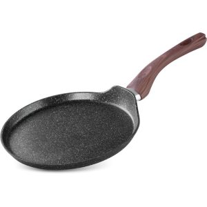 Palacsintasütő, MagicHome Black Marble Line, 25 cm, fekete, tapadásmentes, 3 rétegű márványbevonat, indukciós, mosogatógépben mosható, fa bevonatú nyél