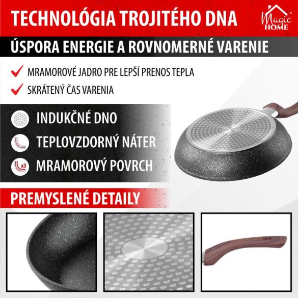 Serpenyő, MagicHome, Black Marble Line, 20 cm, fekete, tapadásmentes, 3 rétegű márványbevonat, indukciós alj, mosogatógépben mosható, PFOA-mentes
