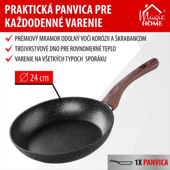 Serpenyő, MagicHome, Black Marble Line, 24 cm, fekete, tapadásmentes, 3 rétegű márványbevonat, indukciós alj, mosogatógépben mosható, PFOA-mentes
