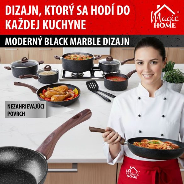 Serpenyő, MagicHome, Black Marble Line, 28 cm, fekete, tapadásmentes, 3 rétegű márványbevonat, indukciós alj, mosogatógépben mosható, PFOA-mentes