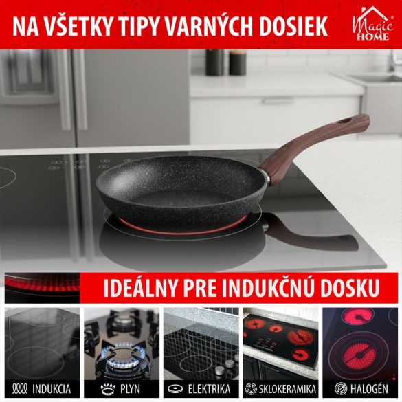 Serpenyő, MagicHome, Black Marble Line, 28 cm, fekete, tapadásmentes, 3 rétegű márványbevonat, indukciós alj, mosogatógépben mosható, PFOA-mentes