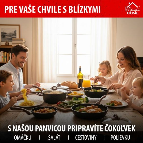 Serpenyő, MagicHome, Black Marble Line, 28 cm, fekete, tapadásmentes, 3 rétegű márványbevonat, indukciós alj, mosogatógépben mosható, PFOA-mentes