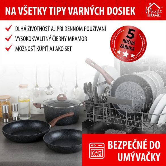 Serpenyő, MagicHome, Black Marble Line, 28 cm, fekete, tapadásmentes, 3 rétegű márványbevonat, indukciós alj, mosogatógépben mosható, PFOA-mentes