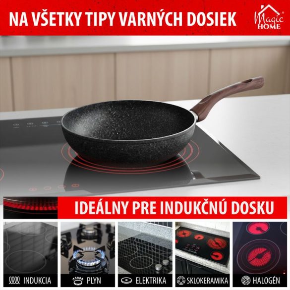 Wok serpenyő, MagicHome Black Marble Line, 28 cm, fekete, márványhatású, tapadásmentes, alumínium, indukciós, mosogatógépben mosható