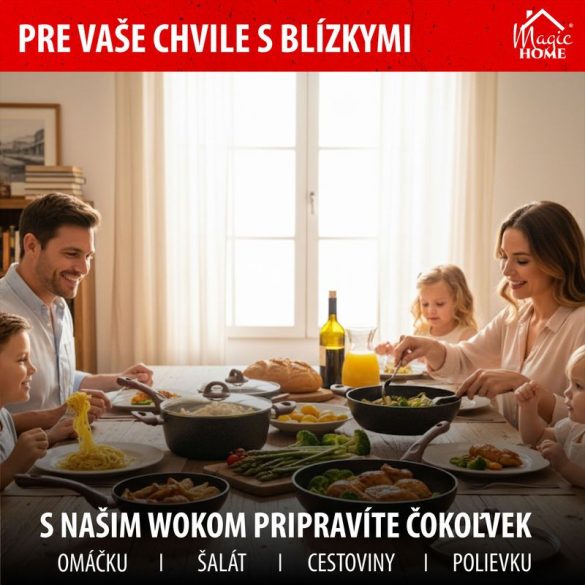 Wok serpenyő, MagicHome Black Marble Line, 28 cm, fekete, márványhatású, tapadásmentes, alumínium, indukciós, mosogatógépben mosható