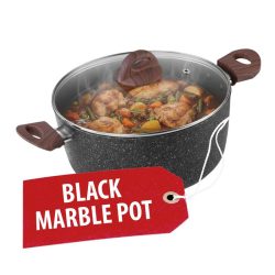   Lábas, MagicHome Black Marble Line, 24 cm, 4 l, fekete, fedővel, tapadásmentes, 3 rétegű márványbevonat, indukciós alj, mosogatógépben mosható