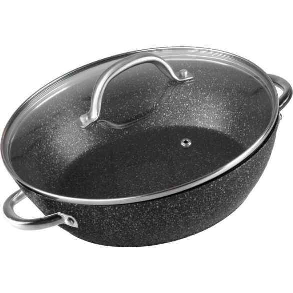 Lábas, MagicHome Black Marble Line, 26 cm, 2,8 l, fekete, fedővel, tapadásmentes, 3 rétegű márványbevonat, indukciós alj, mosogatógépben mosható