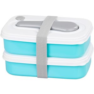 Tárolódoboz szett, MagicHome, türkiz, 2 db, 2000 ml (2 × 1000 ml), 208 × 135 × 124 mm, téglalap alakú, 2 részes, villával/kanállal, műanyag, mosogatógépben mosható, hűtő- és fagyasztóálló