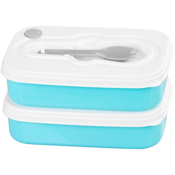 Tárolódoboz szett, MagicHome, türkiz, 2 db, 2000 ml (2 × 1000 ml), 208 × 135 × 124 mm, téglalap alakú, 2 részes, villával/kanállal, műanyag, mosogatógépben mosható, hűtő- és fagyasztóálló