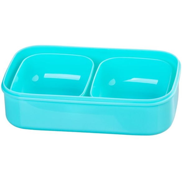 Tárolódoboz szett, MagicHome, türkiz, 2 db, 2000 ml (2 × 1000 ml), 208 × 135 × 124 mm, téglalap alakú, 2 részes, villával/kanállal, műanyag, mosogatógépben mosható, hűtő- és fagyasztóálló