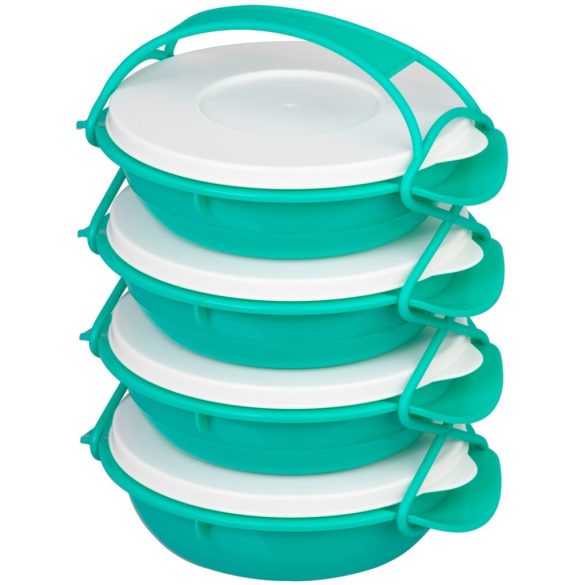 Tárolódoboz szett, MagicHome, türkiz, 4 db, 4000 ml (4 x 1000 ml), 224 x 205 x 295 mm, kerek, műanyag, mosogatógépben mosható, hűtő- és fagyasztóbarát