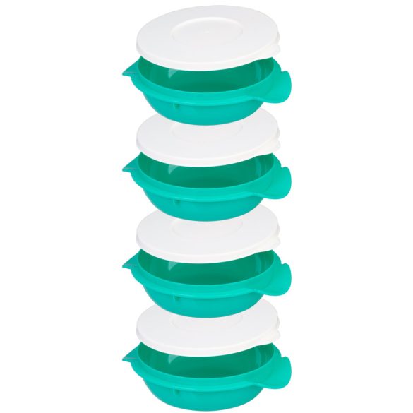 Tárolódoboz szett, MagicHome, türkiz, 4 db, 4000 ml (4 x 1000 ml), 224 x 205 x 295 mm, kerek, műanyag, mosogatógépben mosható, hűtő- és fagyasztóbarát