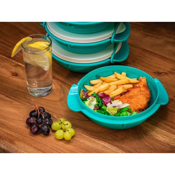 Tárolódoboz szett, MagicHome, türkiz, 4 db, 4000 ml (4 x 1000 ml), 224 x 205 x 295 mm, kerek, műanyag, mosogatógépben mosható, hűtő- és fagyasztóbarát