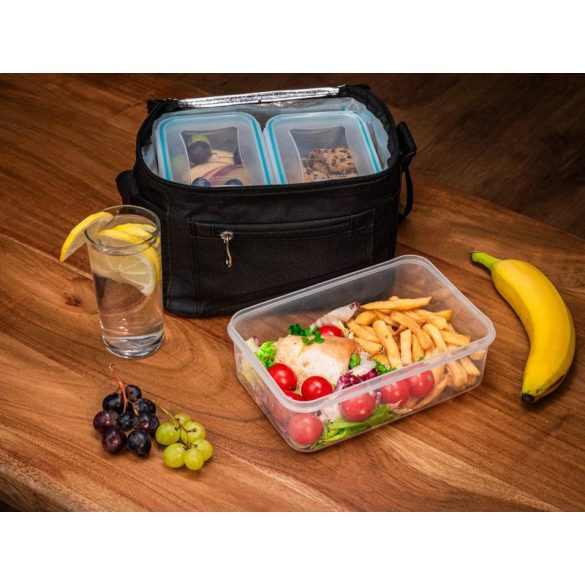 Tárolódoboz szett, MagicHome, átlátszó, 3 db, 1500/500/500 ml, téglalap alakú, termotáskával, műanyag, mikrózható, mosogatógépben mosható