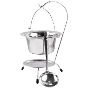 Tálalókészlet, MagicHome, mini bogrács állvánnyal és merőkanállal, 17 cm, 800 ml, rozsdamentes acél