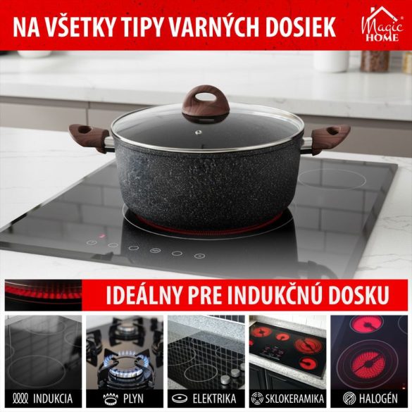Lábas, MagicHome Black Marble Line, 20 cm, 2,2 l, fekete, fedővel, tapadásmentes, 3 rétegű márványbevonat, indukciós alj, mosogatógépben mosható