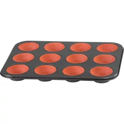   Muffin sütőforma, MagicHome, 12 db, 35 x 26,5 x 3 cm, tapadásmentes, szénacél, szilikon formákkal, 230 °C-ig használható
