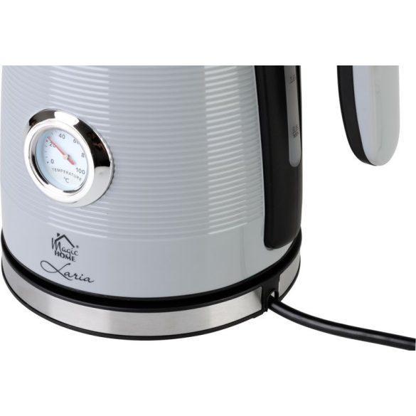 Vízforraló, MagicHome Laria, 1700 ml, ezüst, 1850–2200 W, gyorsforraló, hőmérővel, 360°-os talp, kivehető vízkőszűrő