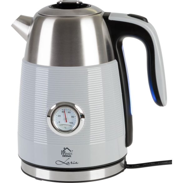 Vízforraló, MagicHome Laria, 1700 ml, ezüst, 1850–2200 W, gyorsforraló, hőmérővel, 360°-os talp, kivehető vízkőszűrő