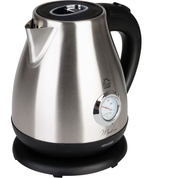 Vízforraló, MagicHome Madira, 1700 ml, ezüst, 1850–2200 W, gyorsforraló, rejtett fűtőszál, hőmérővel, 360°-os talp, kivehető vízkőszűrő, automatikus kikapcsolás