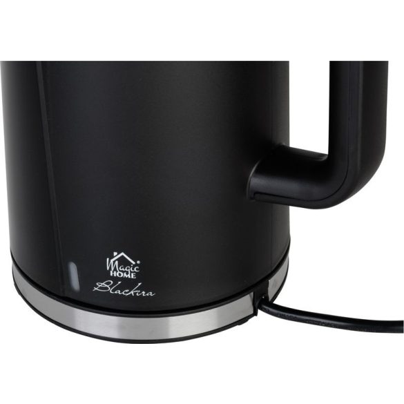 Vízforraló, MagicHome Blackira, 1700 ml, fekete, 1850–2200 W, gyorsforraló, rejtett fűtőszál, 360°-os talp, vízkőszűrő, automatikus kikapcsolás, üresjárat és túlmelegedés elleni védelem