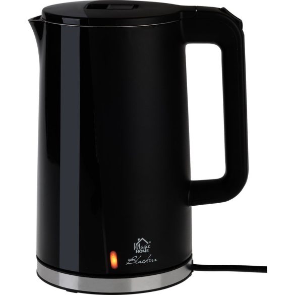 Vízforraló, MagicHome Blackira, 1700 ml, fekete, 1850–2200 W, gyorsforraló, rejtett fűtőszál, 360°-os talp, vízkőszűrő, automatikus kikapcsolás, üresjárat és túlmelegedés elleni védelem