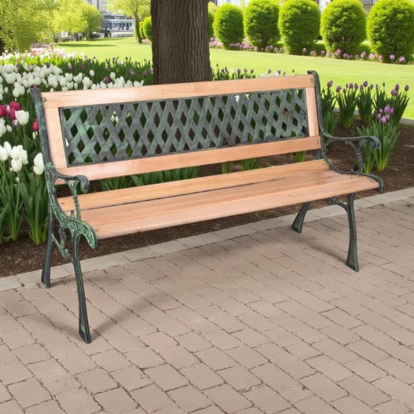 Strend Pro Godiva kerti pad, 120 x 55 x 75 cm, barna/zöld, fémvázas fa-műanyag kialakítás, kültéri használatra