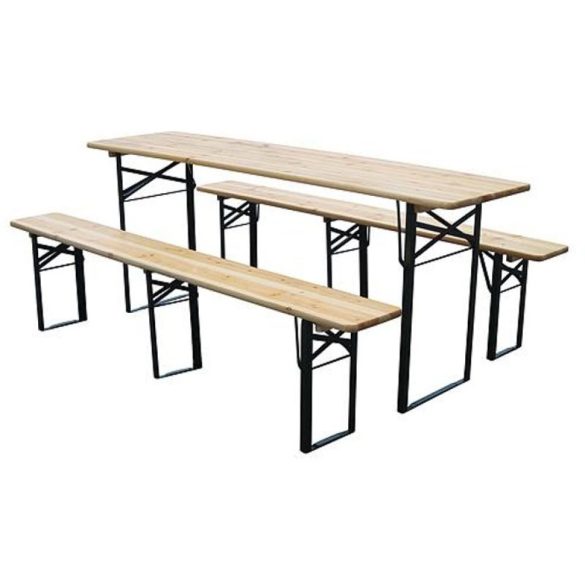 Strend Pro Dortmund Standard3 sörpad szett, 175 x 45 x 75 cm, barna, összecsukható fém lábakkal, lakkozott fa felülettel, kültéri használatra