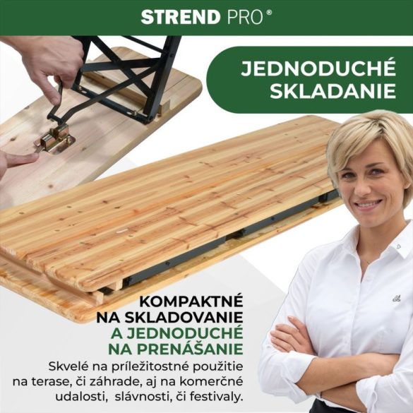 Strend Pro Dortmund Standard3 sörpad szett, 175 x 45 x 75 cm, barna, összecsukható fém lábakkal, lakkozott fa felülettel, kültéri használatra