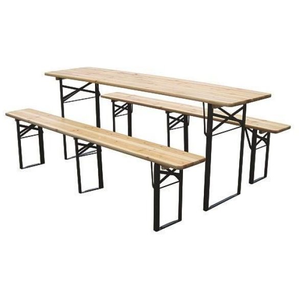 Strend Pro Dortmund Medium3 sörpad szett, 200 x 50 x 77 cm, barna, összecsukható fém lábakkal, lakkozott fa felülettel, kültéri használatra