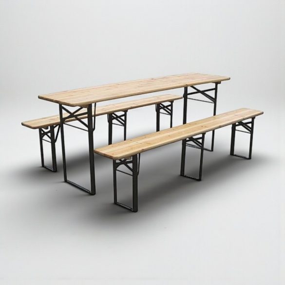 Strend Pro Dortmund Medium3 sörpad szett, 200 x 50 x 77 cm, barna, összecsukható fém lábakkal, lakkozott fa felülettel, kültéri használatra