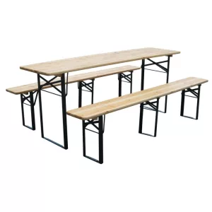 Strend Pro Dortmund Max sörpad szett, 220 x 70 x 75 cm, barna, összecsukható fém lábakkal, lakkozott fa felülettel, kültéri használatra