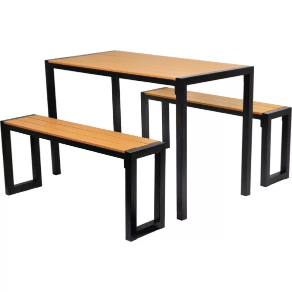 Strend Pro Gardiva kerti asztal és pad garnitúra, 118 x 58 x 75,5 cm, barna, masszív fémvázas fa kialakítás, kültéri használatra