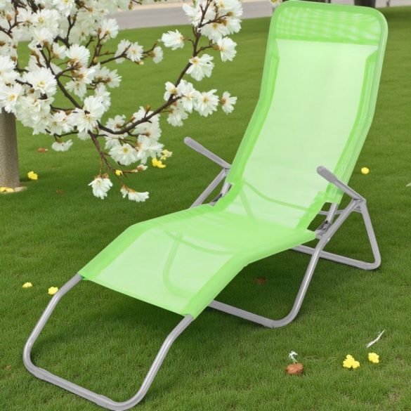 Strend Pro Jamaica napozóágy, 140 x 60 x 95 cm, zöld, összecsukható fémvázas kialakítás, állítható pozícióval, légáteresztő hálós fekvőfelülettel