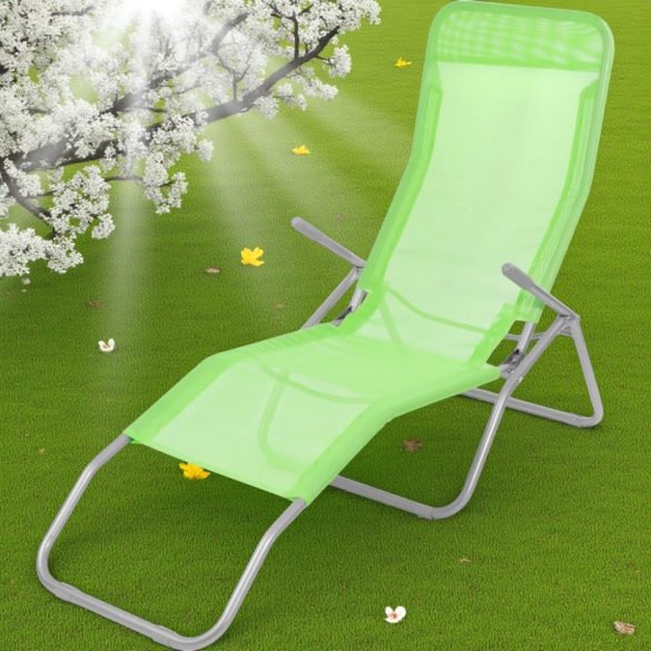 Strend Pro Jamaica napozóágy, 140 x 60 x 95 cm, zöld, összecsukható fémvázas kialakítás, állítható pozícióval, légáteresztő hálós fekvőfelülettel