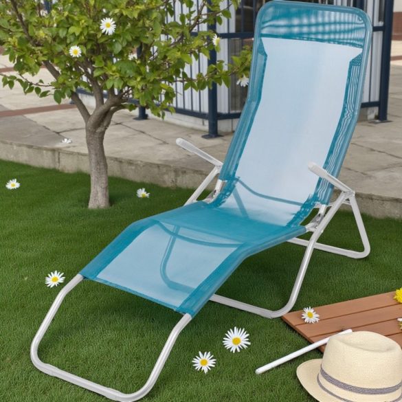 Strend Pro Jamaica napozóágy, 140 x 60 x 95 cm, kék, összecsukható fémvázas kialakítás, állítható pozícióval, légáteresztő hálós fekvőfelülettel