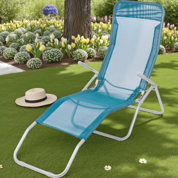 Strend Pro Jamaica napozóágy, 140 x 60 x 95 cm, kék, összecsukható fémvázas kialakítás, állítható pozícióval, légáteresztő hálós fekvőfelülettel