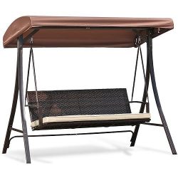   HURGHADA 3 személyes rattan hintaágy - barna - 201x122x182 cm