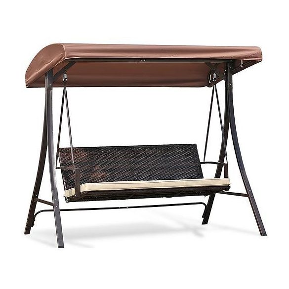 HURGHADA 3 személyes rattan hintaágy - barna - 201x122x182 cm