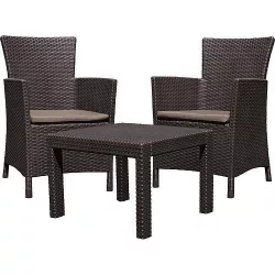   Kerti bútor szett, Keter Rosario, barna, rattan hatású polipropilén, UV-álló, 3 db, asztal 43 x 59 x 59 cm, 2 fotel, párnákkal
