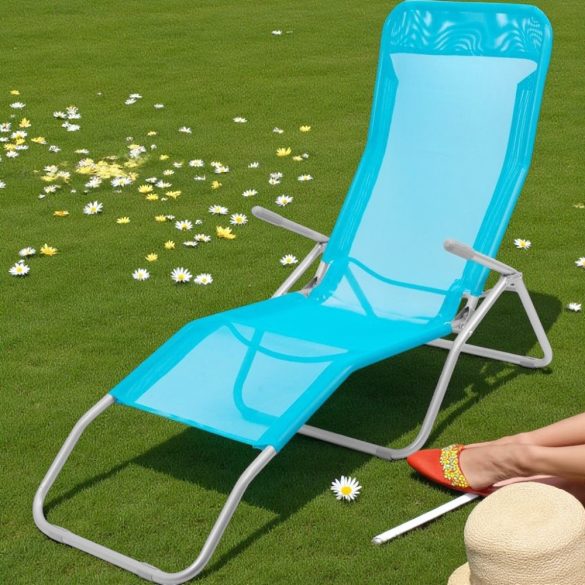 Strend Pro Jamaica napozóágy, 140 x 60 x 95 cm, türkiz, összecsukható fémvázas kialakítás, állítható pozícióval, légáteresztő hálós fekvőfelülettel